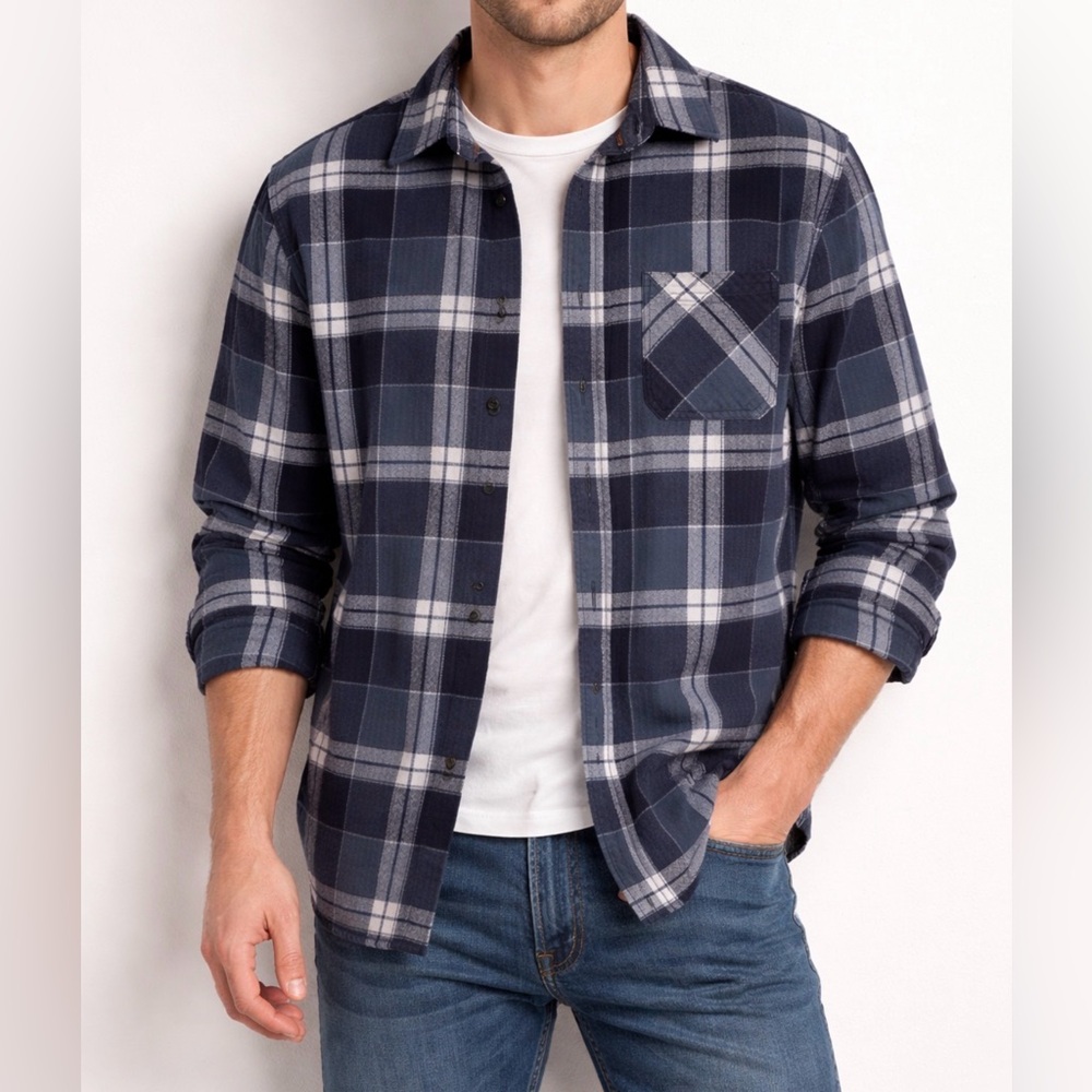 Anchorage Expedition Brand Plaid Flannel Shirt Large Blue Outdoor Workwear